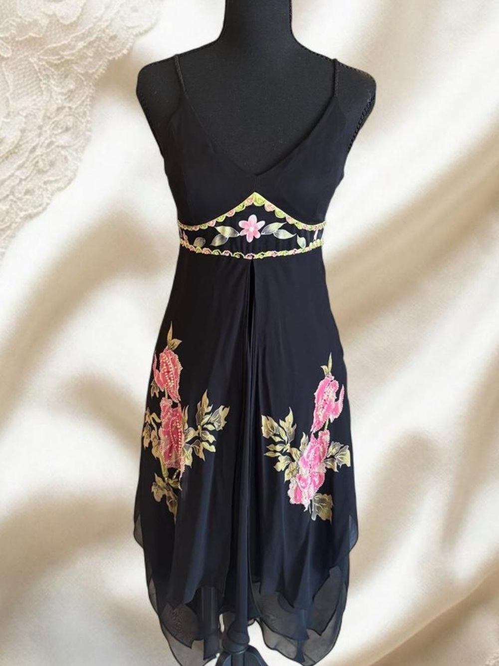 Sue Wong Black Silk Evening Dress